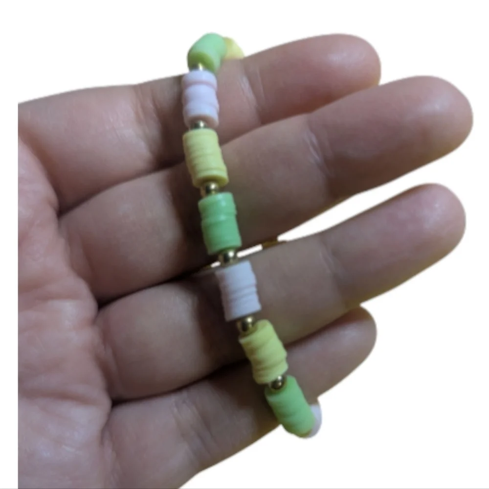 Handmade Clay Beaded Bracelet Stretchy Yellow Hand Crafted